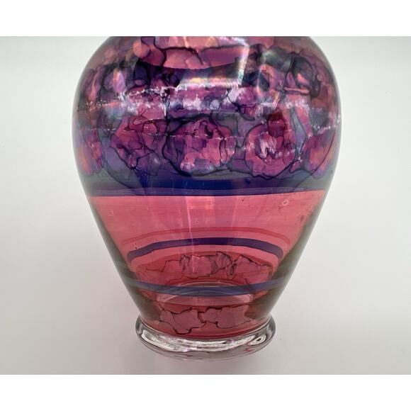 Watercolor Art Glass Vase 5” Colorful Hand Painted Artist Signed - Picture 9 of 9